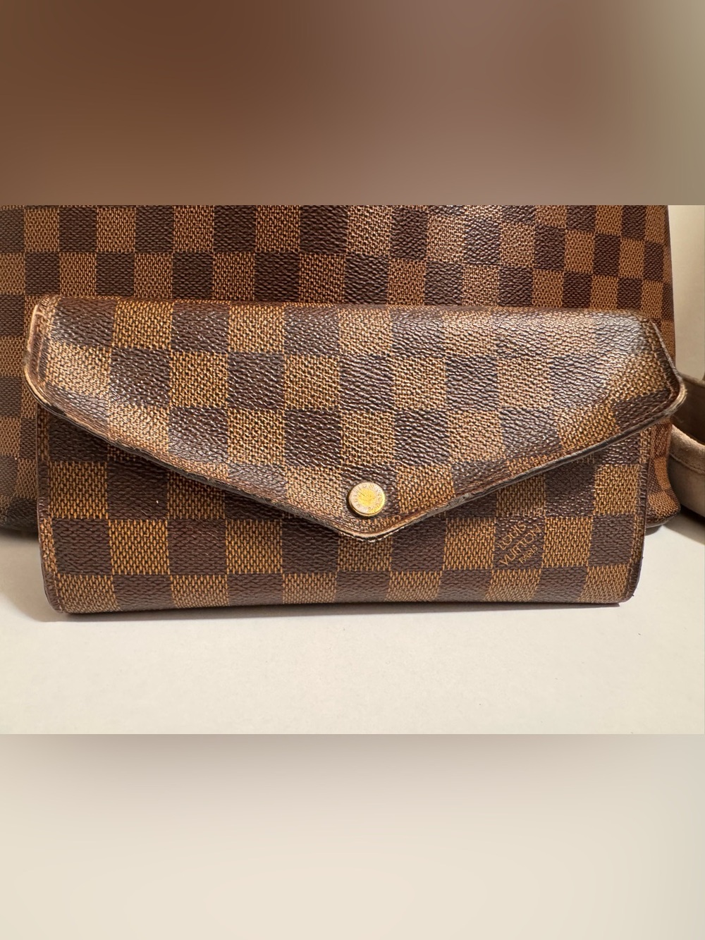 Authentic Louis Vuitton Sarah Wallet Damier Ebene Brown Long Bifold